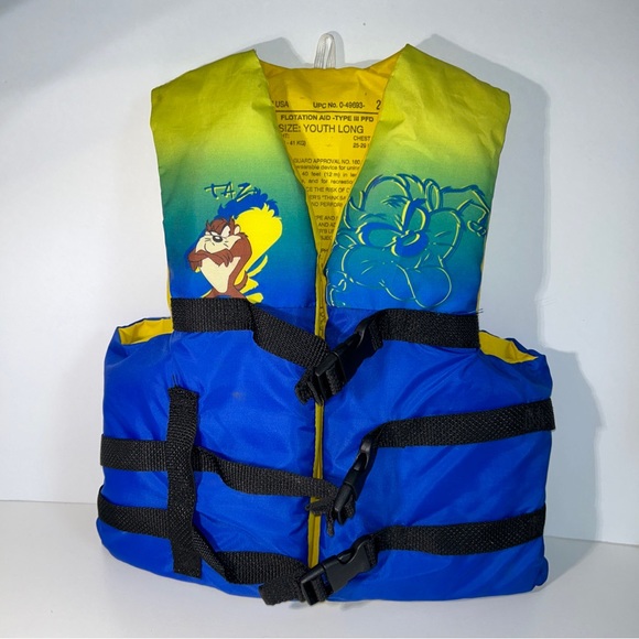 Looney Tunes Taz Embroidered Coral Life Jacket Swimming Summer Youth Vintage 90s - Picture 4 of 6
